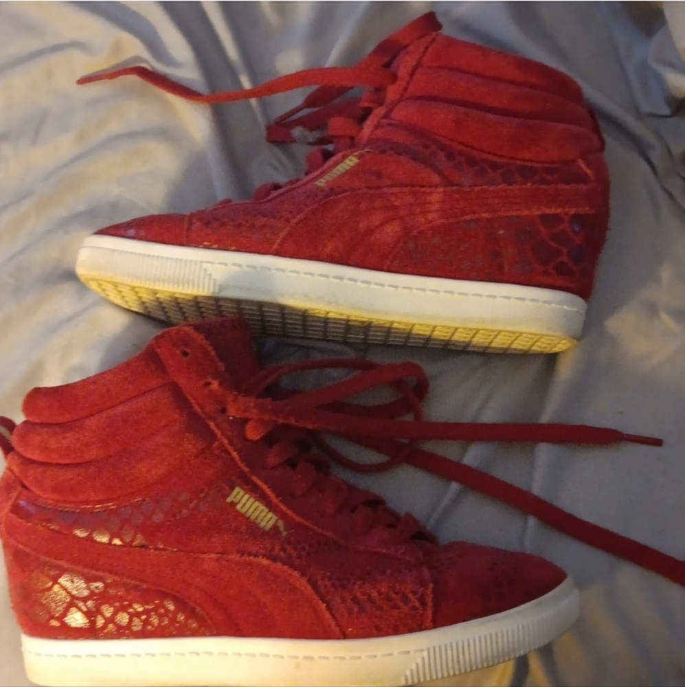 Puma Red Wedge Sneakers